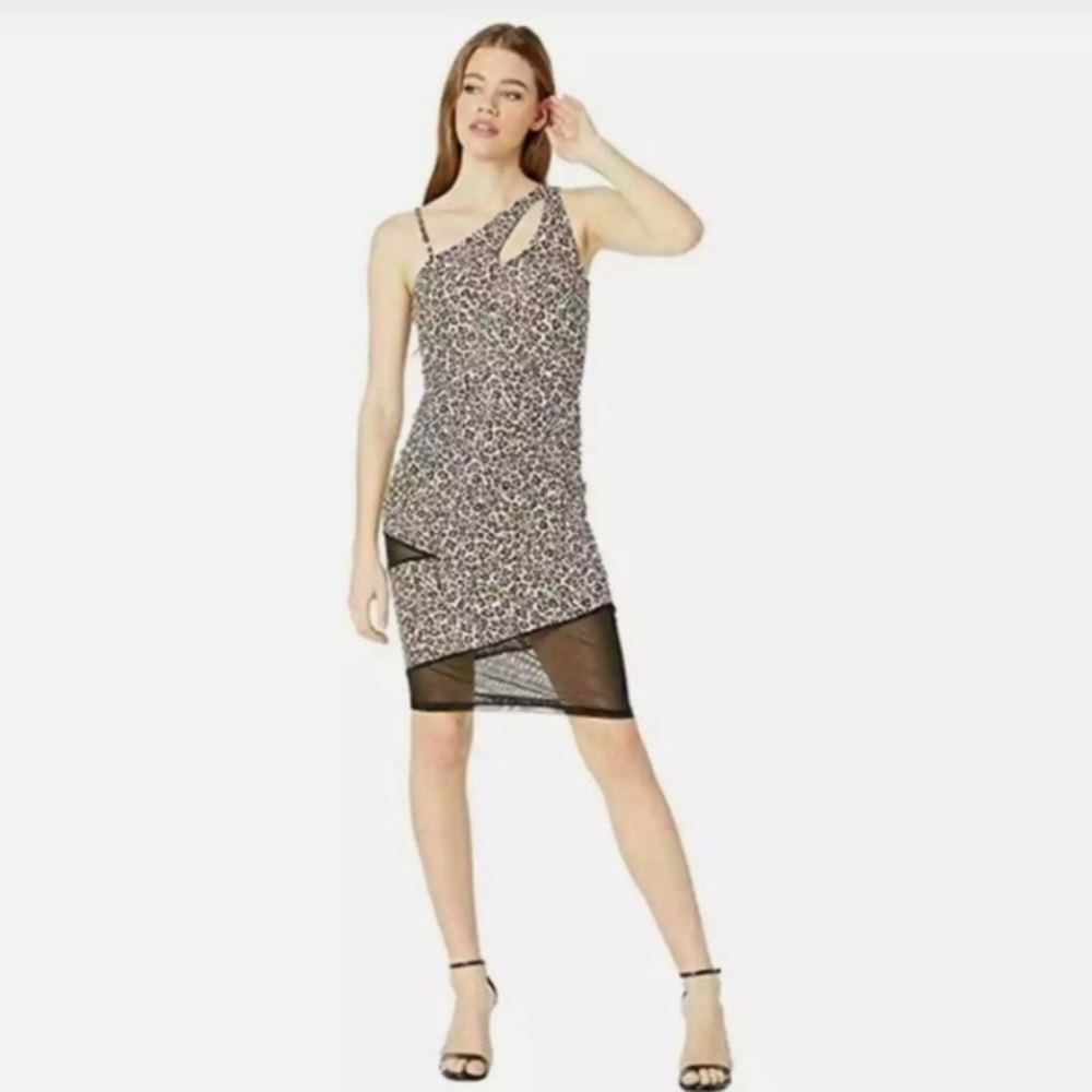 Bebe Women's Size Large Pullover One Shoulder Keyhole Mesh Mix Dress